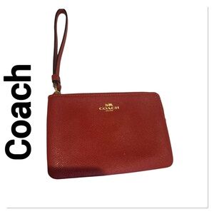 COACH Scarlet Red Pebbled Leather Wristlet